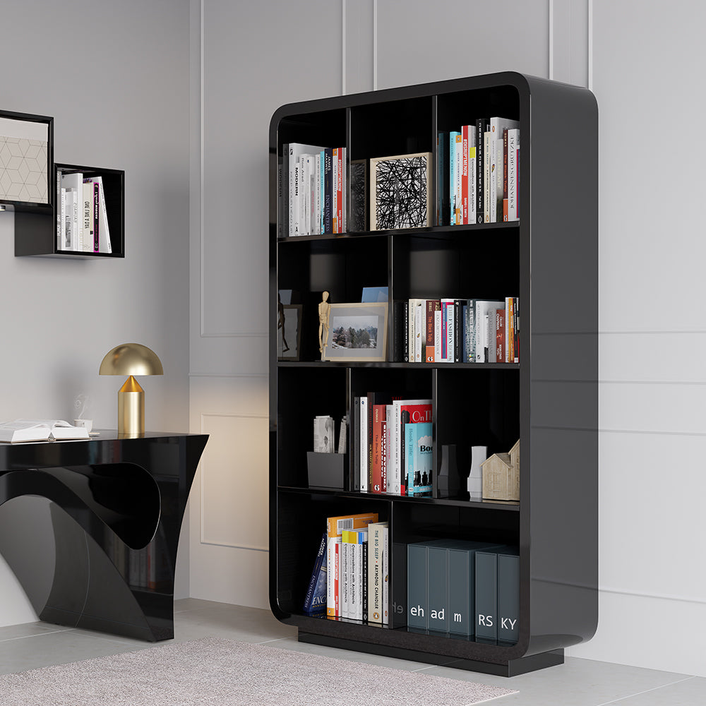 Chicent 2000mm Modern Black Bookshelf 4-Tier Standard Bookcase with Rich Storage