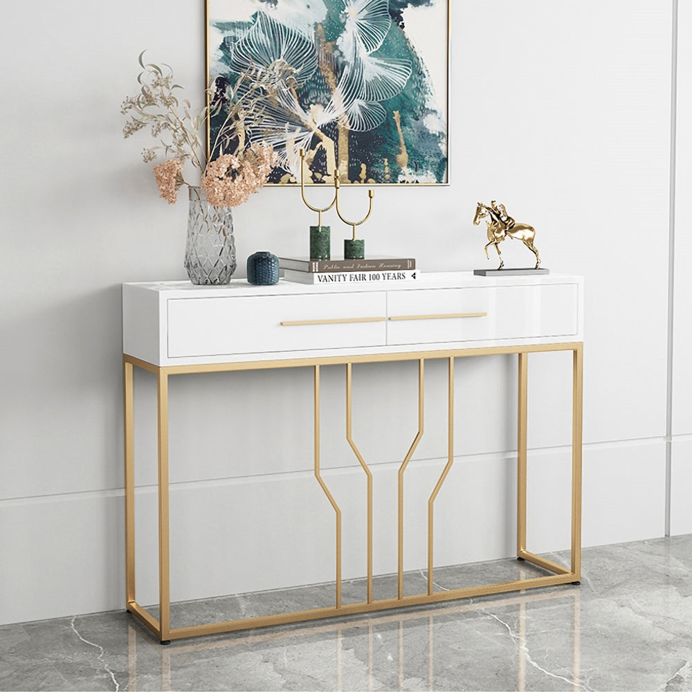 800mm Modern Narrow White Console Table with Storage Wood Entryway Table with Drawers