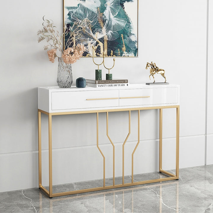 800mm Modern Narrow White Console Table with Storage Wood Entryway Table with Drawers