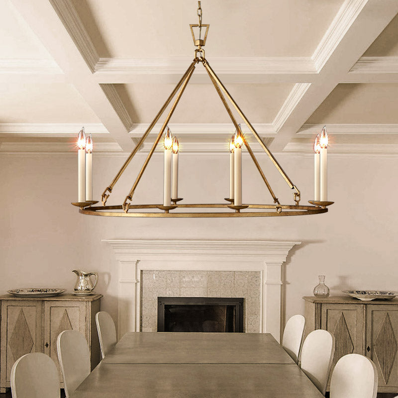 Rustic Wagon Wheel Chandelier 8-Light Candle Light in Antique Brass