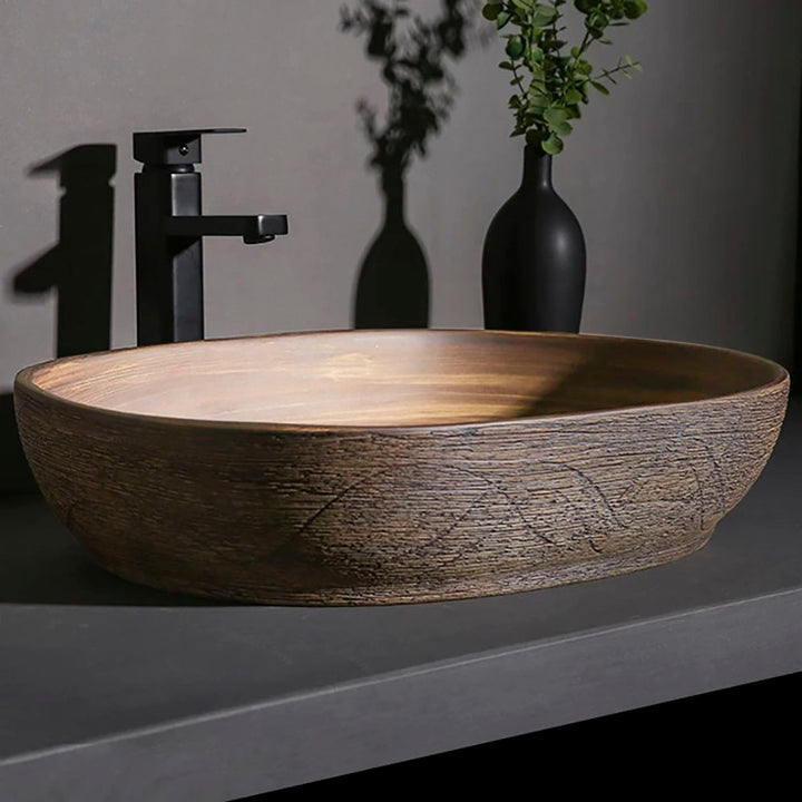 Ceramic Oval Bathroom Vessel Sink Retro Washbasin