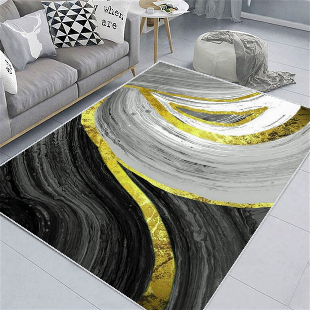 900mm x 1500mm Art Deco Black & Gold Abstract Area Rug Living Room Carpet with Marble Print