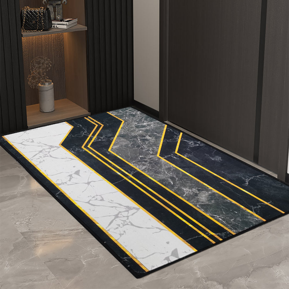 2PCS Morden Geometry Marble Non-slip Front Door Mat Washable Entryway Rug Set