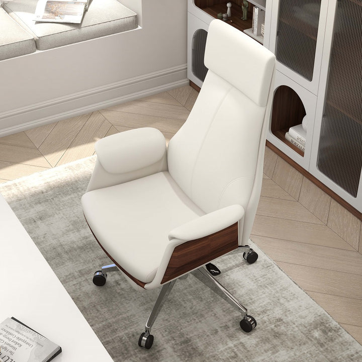 Reclining Leather Office Desk Chair High Back Adjustable Swivel Modern Executive Chair in White