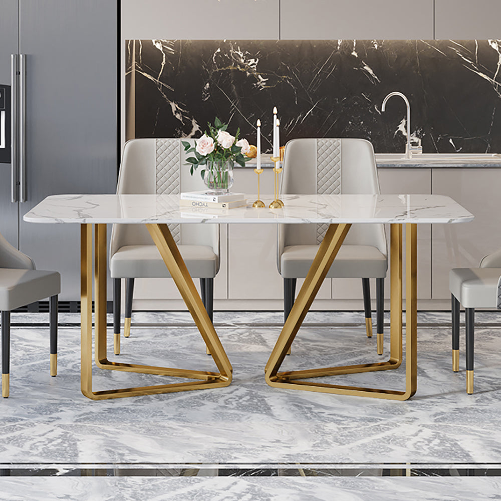 Marby Modern Rectangle 63" Faux Marble Dining Table Gold Base Stainless Steel