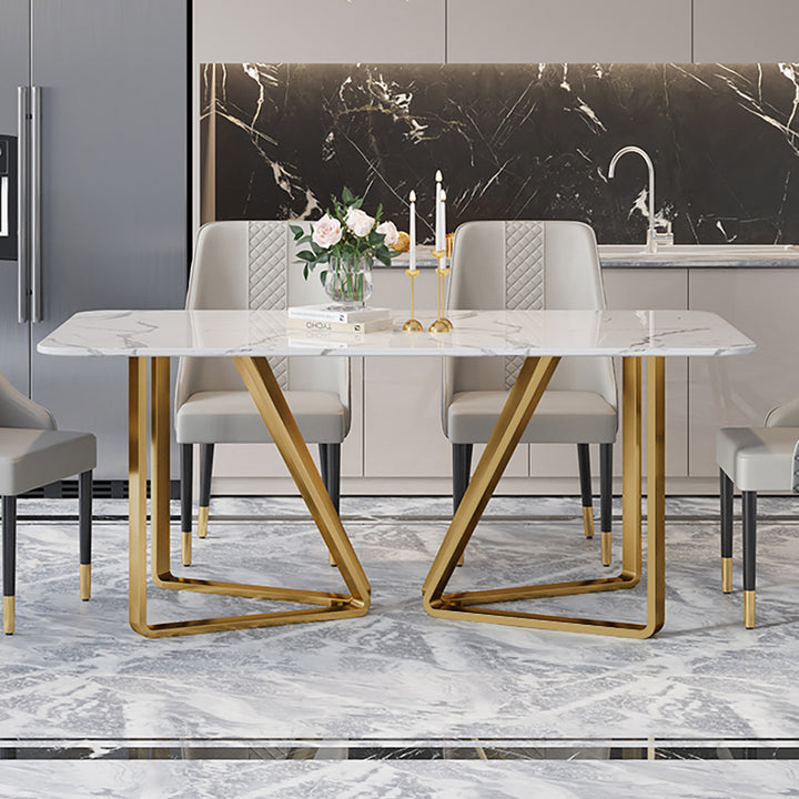 Marby Modern Rectangle 63" Faux Marble Dining Table Gold Base Stainless Steel