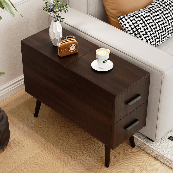 Brown Rectangle End Table with Drawers Modern Sofa Table for Living Room