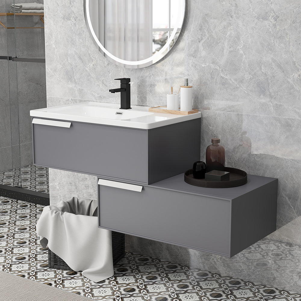 800mm-1500mm Modern Extendable Floating Bathroom Vanity Set Wall Mounted Vanity in Grey