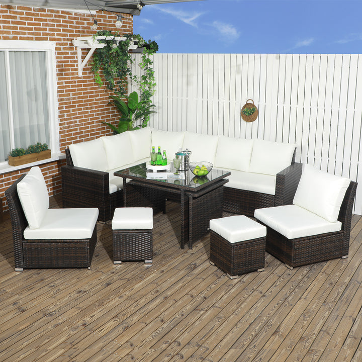 7 Piece Rattan Garden Furniture Set with Cushioned Sofa Seat