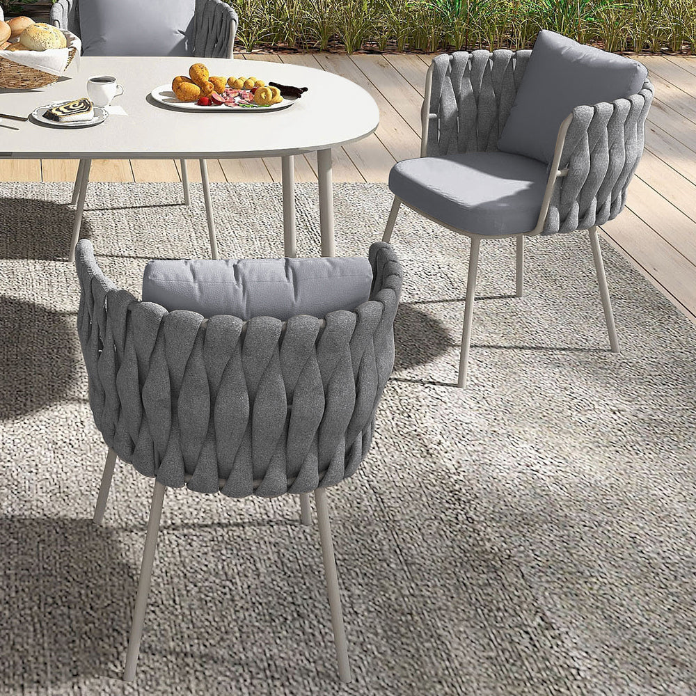 Set of 2 Modern Gray Aluminum Rattan Outdoor Dining Chairs with Ergonomic Armrests – Durable & Weather-Resistant for Patios, Gardens, or Balconies