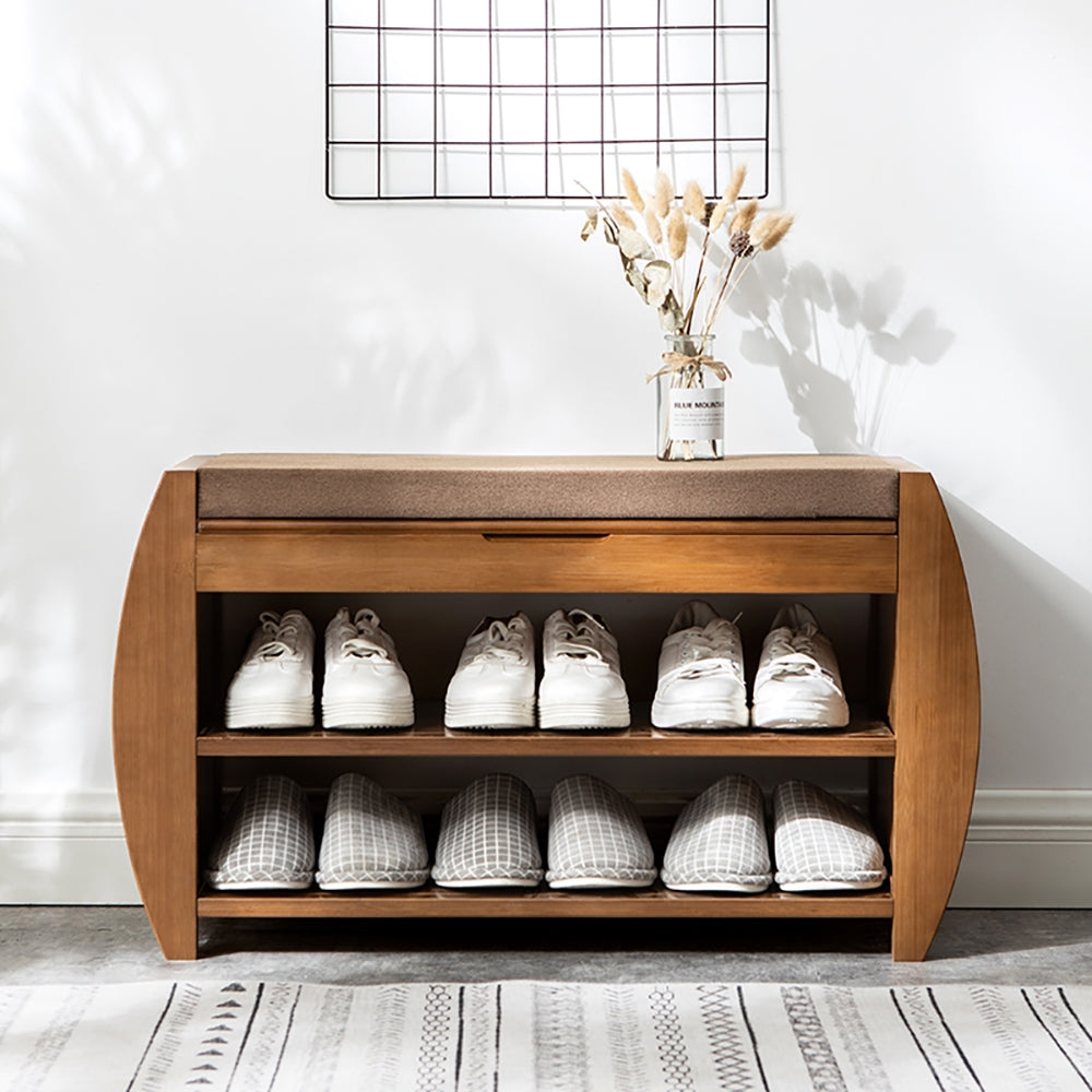 Shoe Storage Entryway Bench Wooden Shoe Rack in Brown