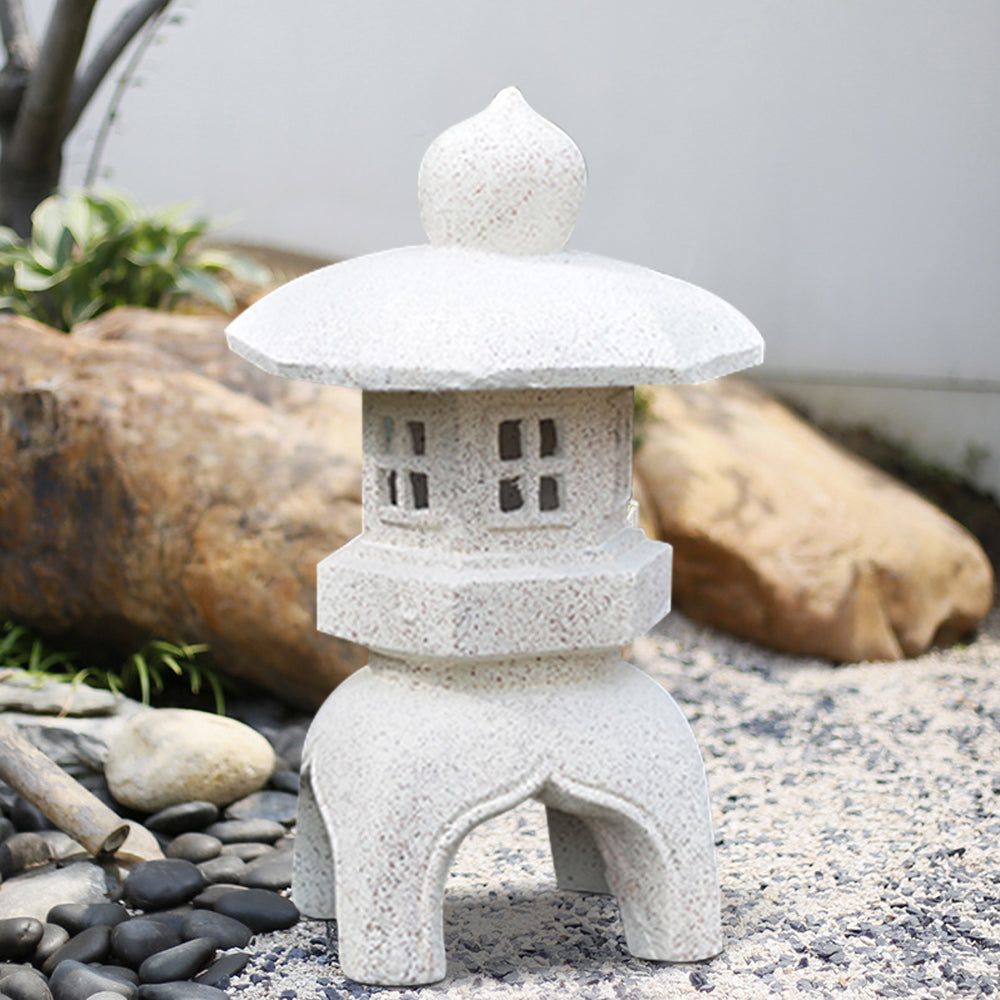 Outdoor Garden Geometric Japanese Solar Lantern Sculpture Statue Asian Decor in White