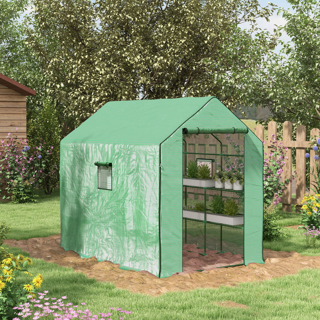 Greenhouse Oasis: Walk-In PE Cover with 3 Tier Shelves