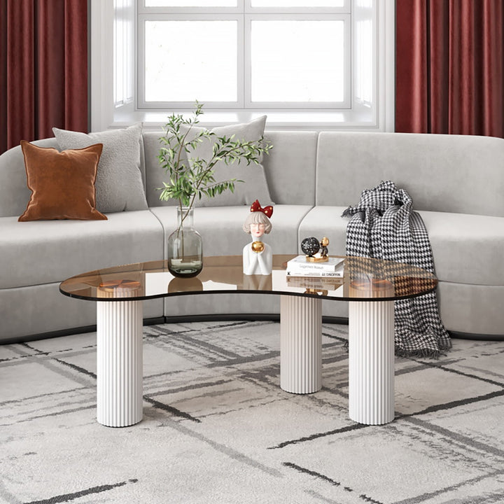 Modern White Coffee Table with Tempered Glass & 3 Legs