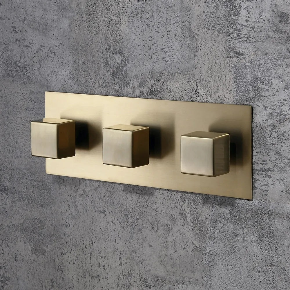 Moda Wall-Mounted 250mm Shower Set in Brushed Gold Rainfall 3 Function Solid Brass