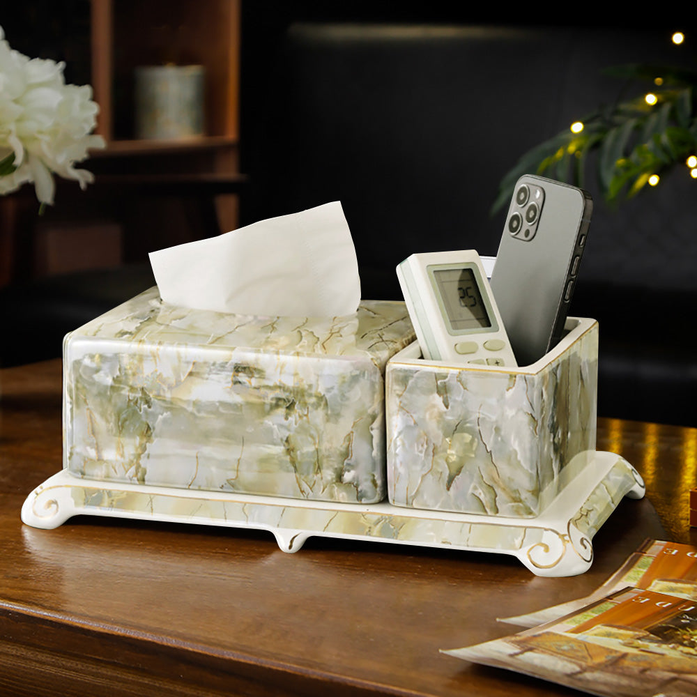 Marble Tissue Box Ceramics Tissue Holder Set