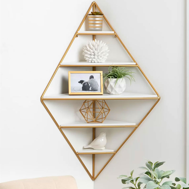 Modern Corner Wall Shelves Triangle Floating Shelves in Gold & White