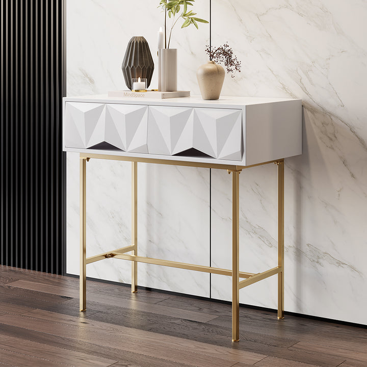 Modern Console Table with Drawers Solid Wood & Metal