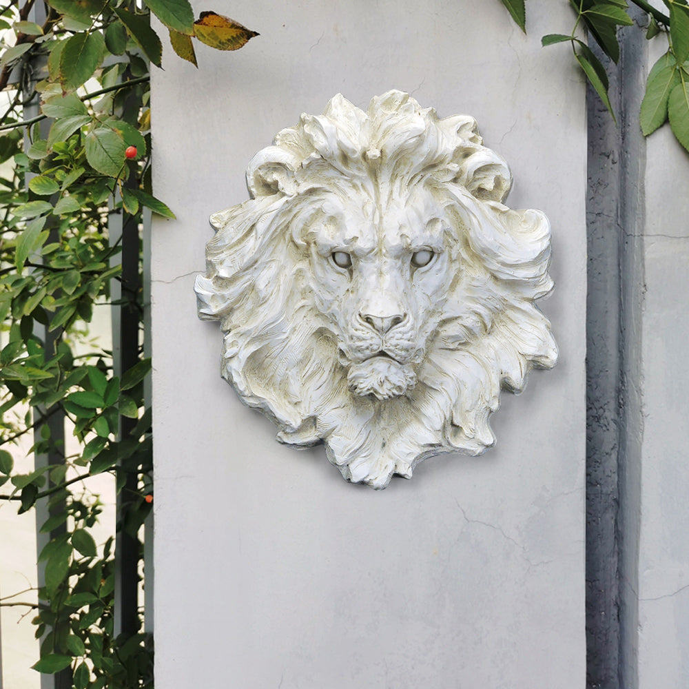 565mm Outdoor Lion Head Wall Decor Garden Sculpture Animal Statue Art in Beige