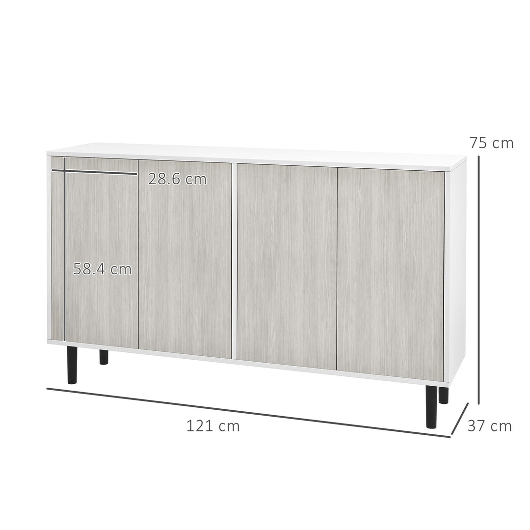 HOMCOM Kitchen Sideboard Storage Cabinet for Living Room with Adjustable Shelves 4 Doors and Pine Wood Legs White