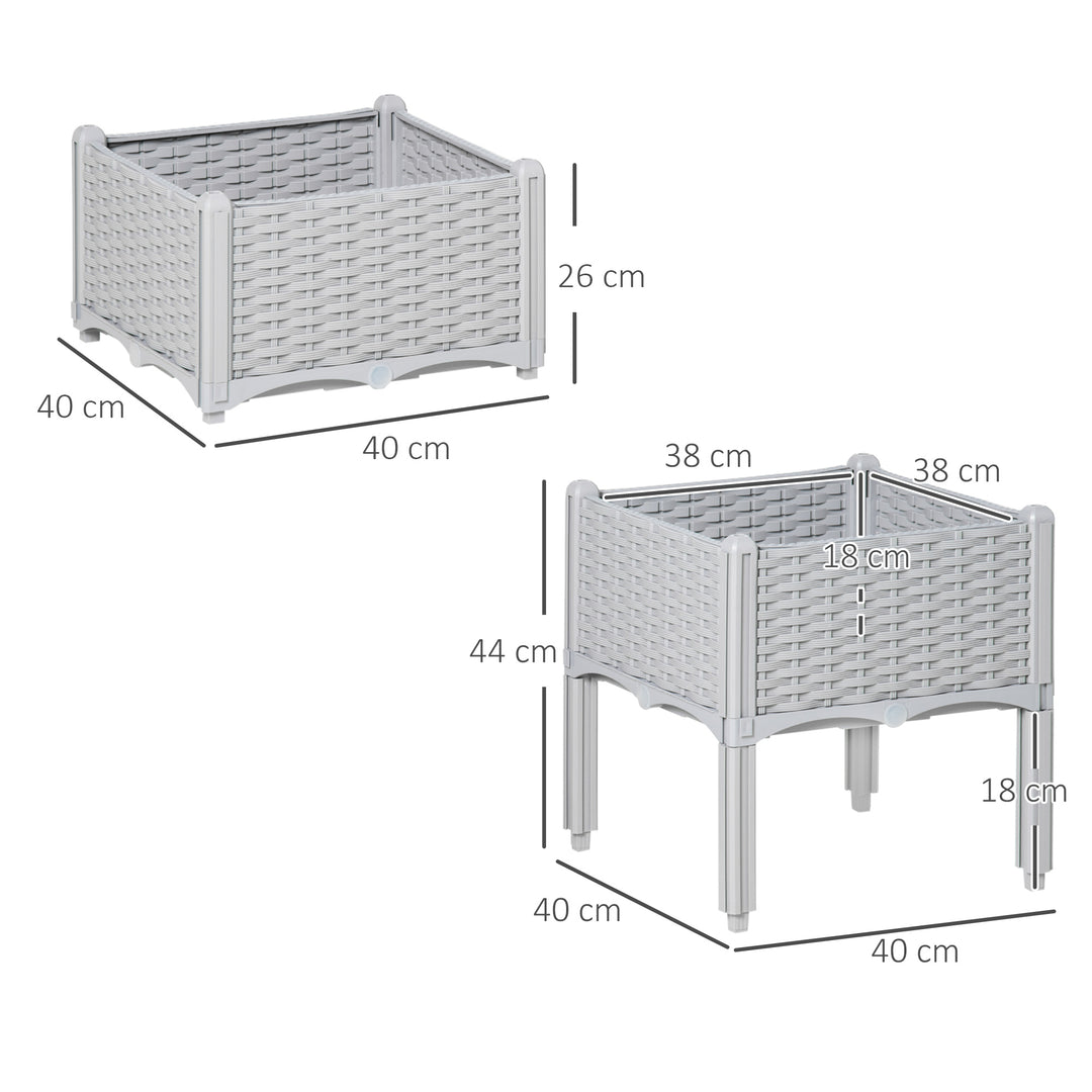 40cm x 40cm x 44cm Set of 2 Garden Raised Bed Elevated Patio Flower Plant Planter Box PP Vegetables Planting Container