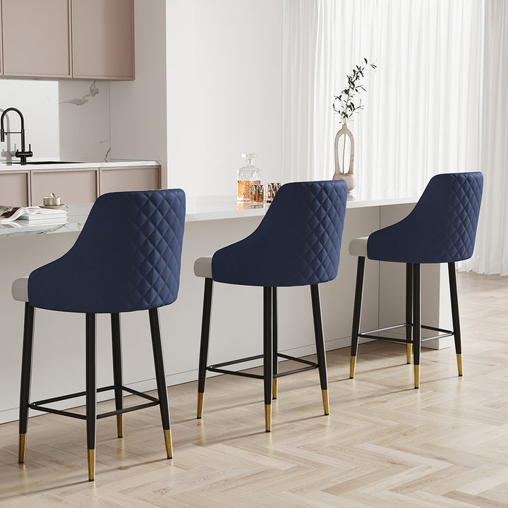 Diamic Blue Counter Stool Bar Stool with Footrest Upholstered PU Leather High Back & Arms