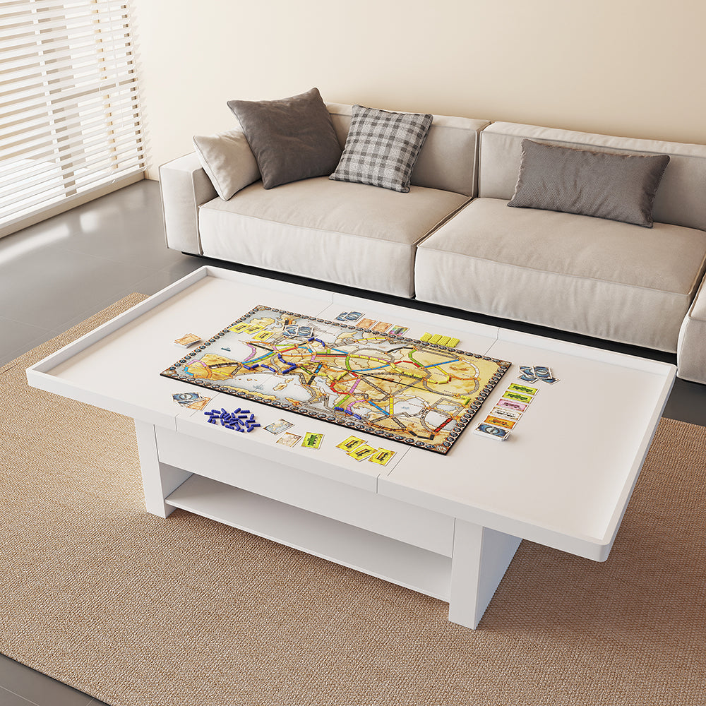 1580mm Modern White Extendable Gaming Coffee Table Fluted with Open Storage