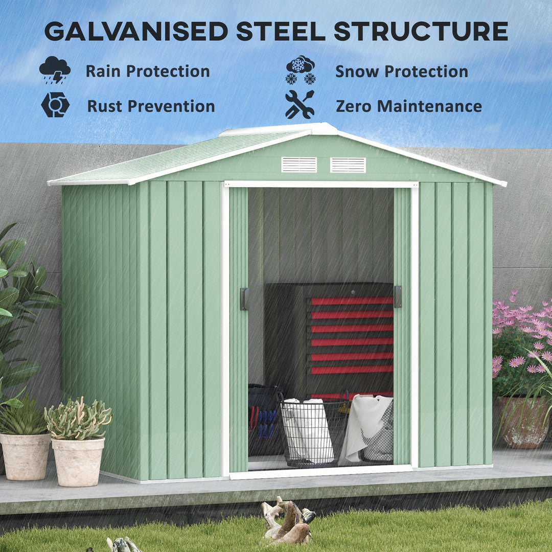 7ft x 4ft Lockable Garden Metal Storage Shed Large Patio Roofed Tool Storage Building Foundation Sheds Box