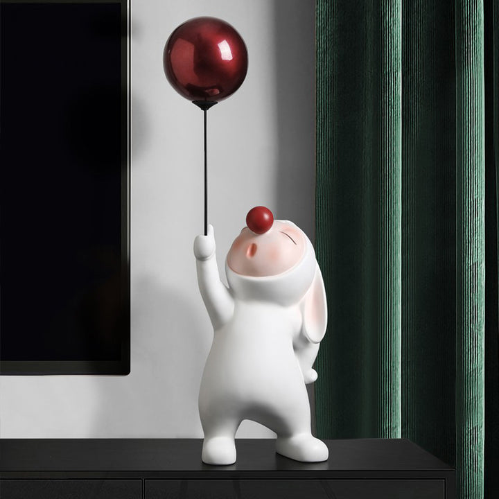 Modern Resin Rabbit Balloon Decorative Object White & Red Home Desk Figurine Decor Art