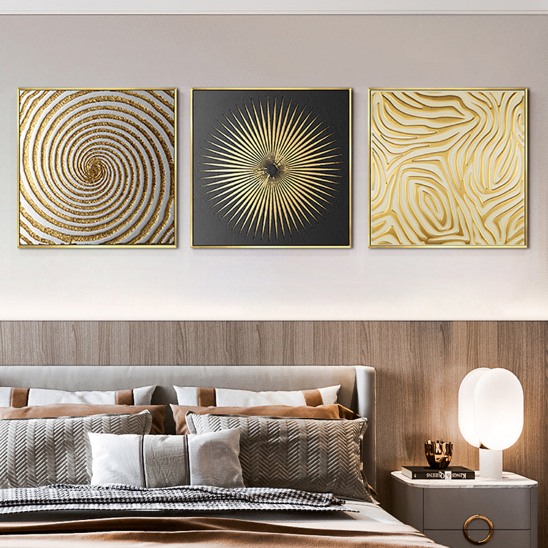 3 Pieces Glam Square Wall Decor Set Canvas Abstract Art with Frame in Gold & Black