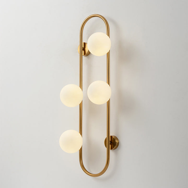 Globe Wall Sconce White Glass 4-Light Wall Lighting Gold Oblong Hanging Rod