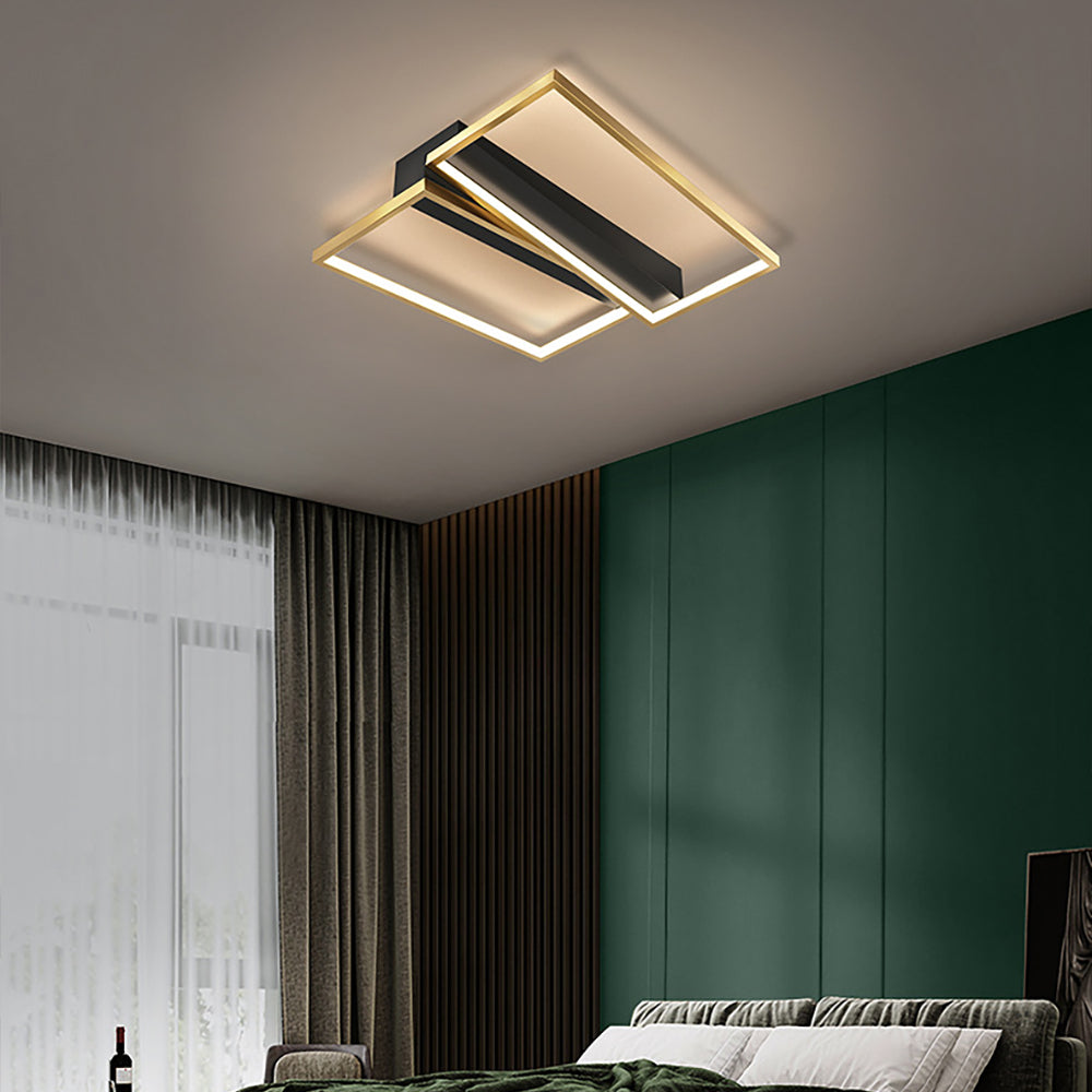 Modern Geometric LED Flush Mount Light in Gold & Black for Living Room and Bedroom