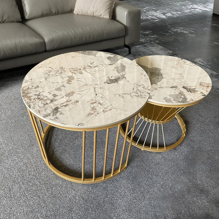 Modern Pandora Nesting Coffee Table Set with Sintered Stone Top 2-Piece Table Set