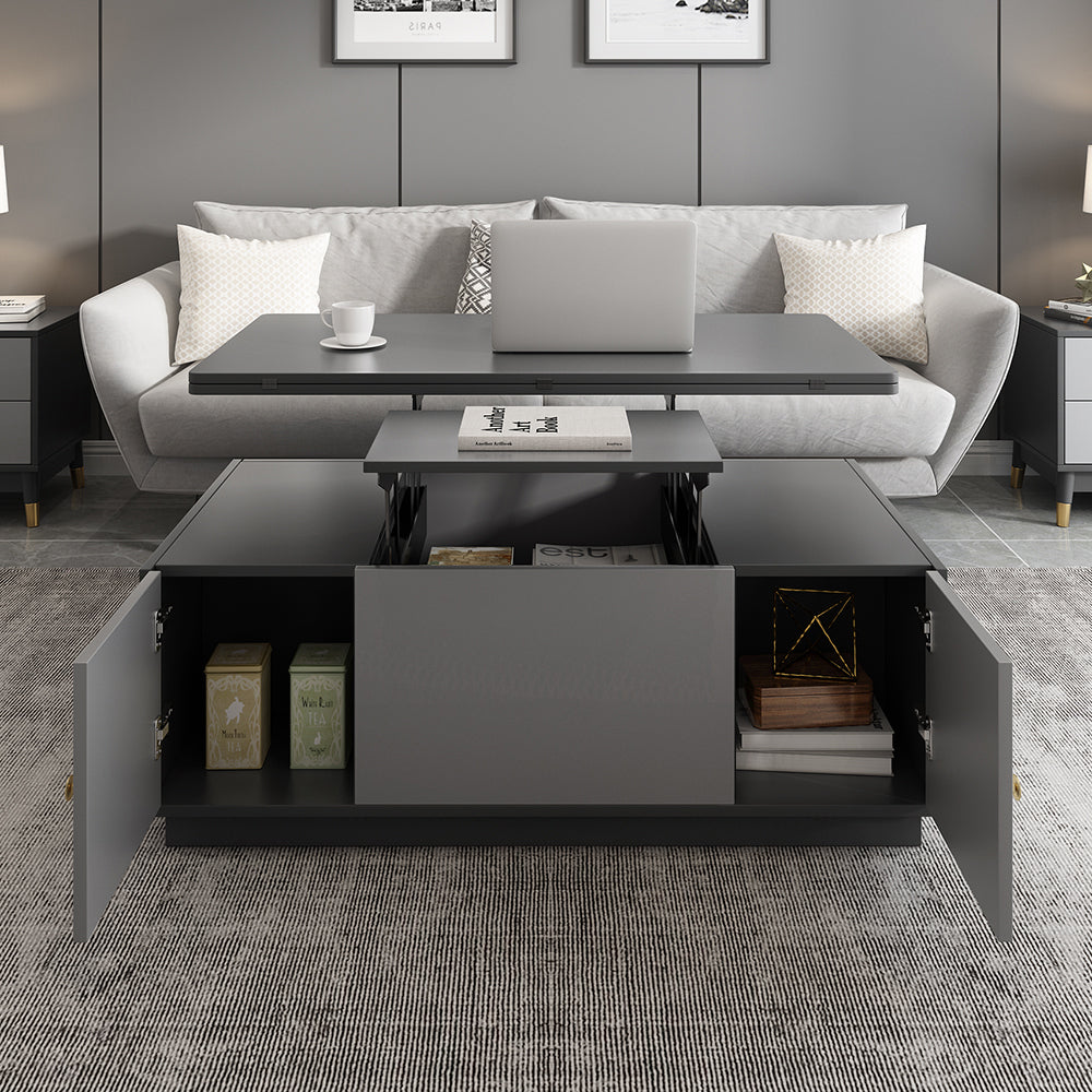 Modern Grey Multifunctional Rectanglular Lift-top Coffee Table with Storage