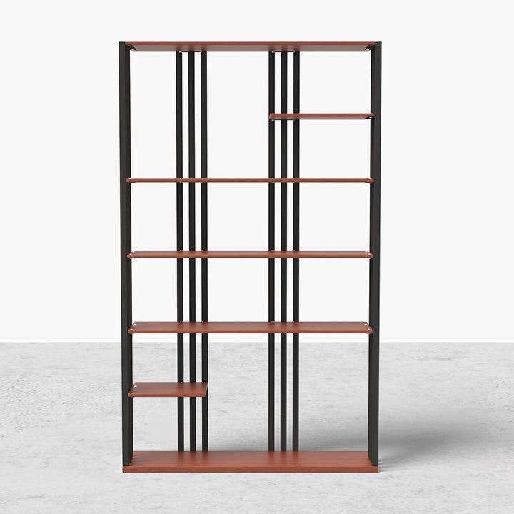 2000mm Industrial Black Walnut Etagere Bookshelf Display Shelving Tall Book Shelf in Ste