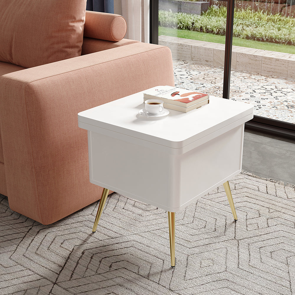 Modern Multi-functional Coffee Table Extendable with Storage & Lift Top in White