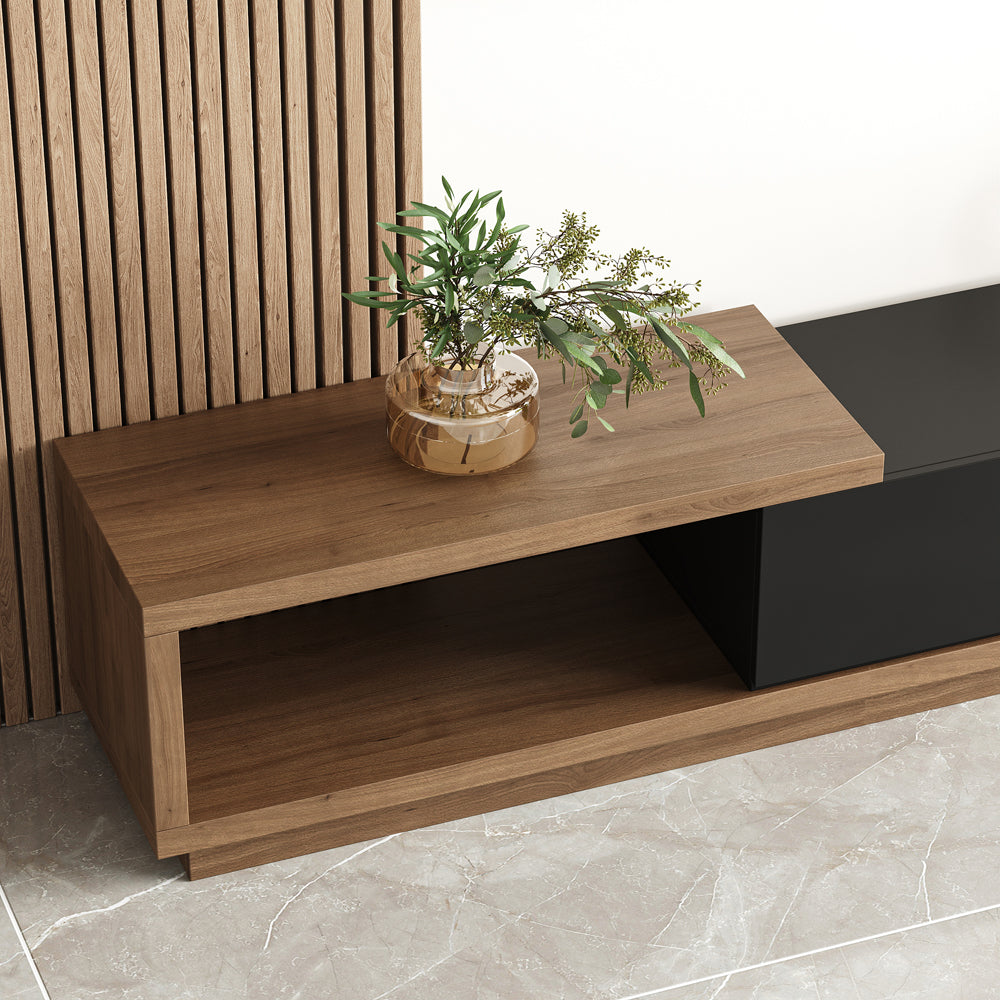 Homary Quoint 100.4" Modern Black TV Stand Retracted & Extendable 3-Drawer Media Console Walnut