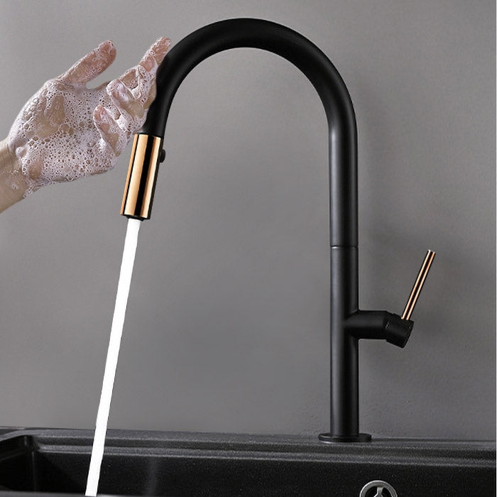 Touch Pull Out Kitchen Mixer Taps with Double Function Single Handle Black & Rose Gold