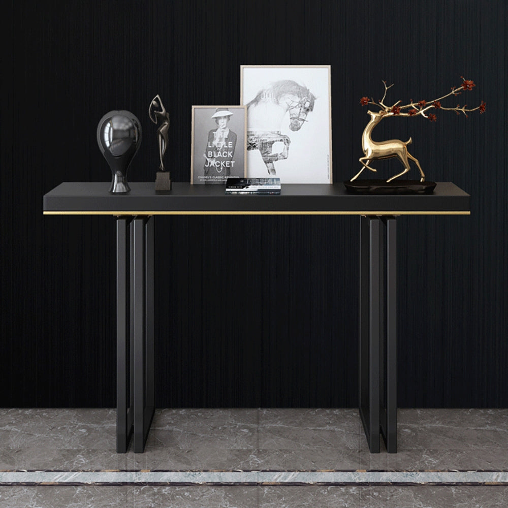 1200mm Entry Accent Table Narrow Console Table Black Solid Wood & Metal in Large