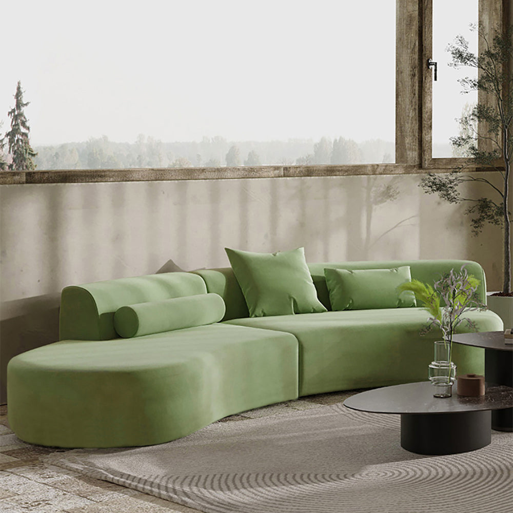 109" Modern Green Curved Velvet Sectional Sofa 4-Seater Couch Upholstered with Pillows