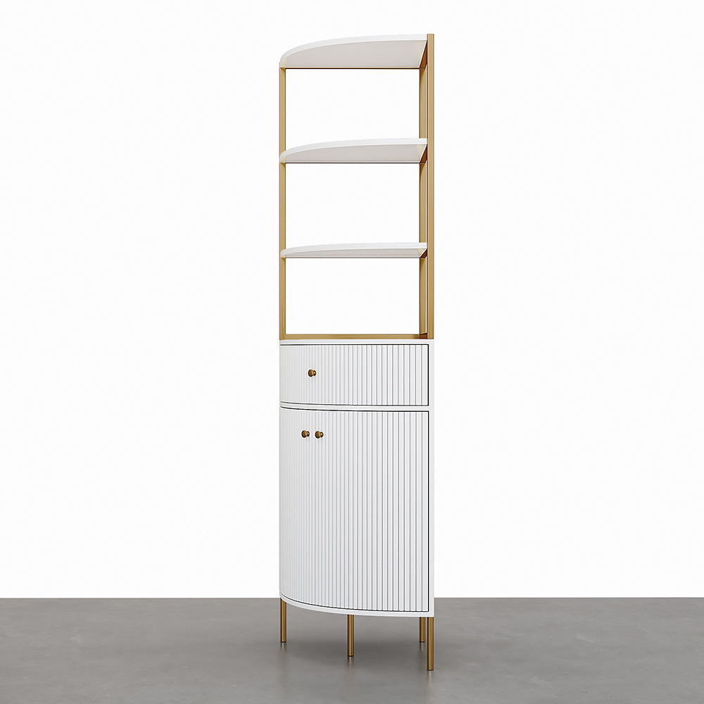 1900mm Modern White Etagere Bookshelf 1 Drawer & 2 Doors Wooden Tall Bookcase with Rich Storage