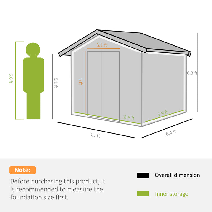 9 x 6FT Garden Metal Storage Shed Outdoor Storage Shed with Foundation Ventilation & Doors