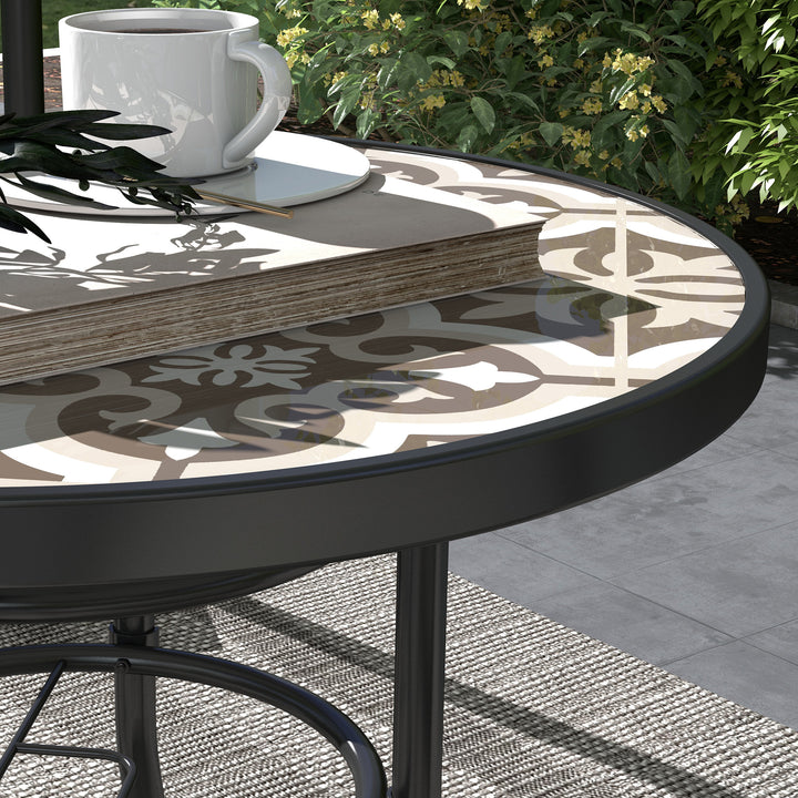 Tempered Glass Top Garden Table with Glass Printed Design