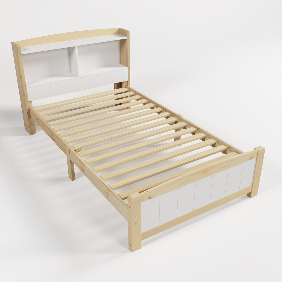 Solid Wooden Single Bed Frame with Storage Headboard