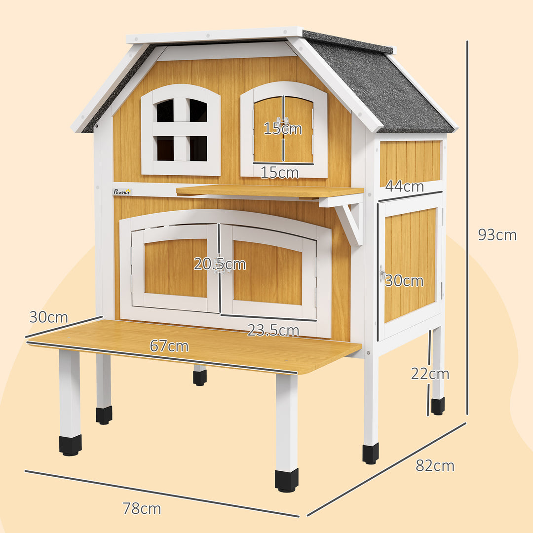 Outdoor Cat Shelter 2 Tiers Wooden Feral Cat House with Openable Asphalt Roof