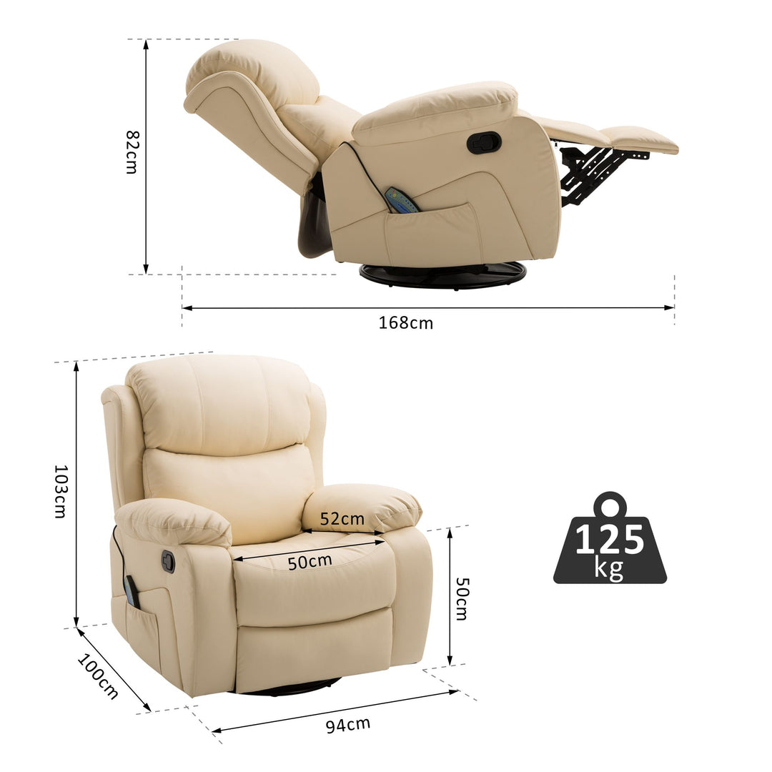 PU Leather Reclining Chair with 8 Massage Points and Heat