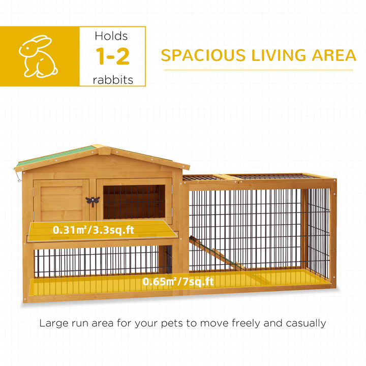 Wooden Rabbit Hutch with Outdoor Run Yellow