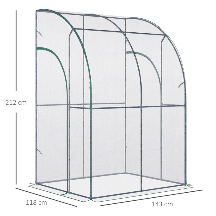 Walk-In Greenhouse Lean to Wall Tunnel Greenhouse with Zippered Roll Up Door PVC Cover Sloping Top