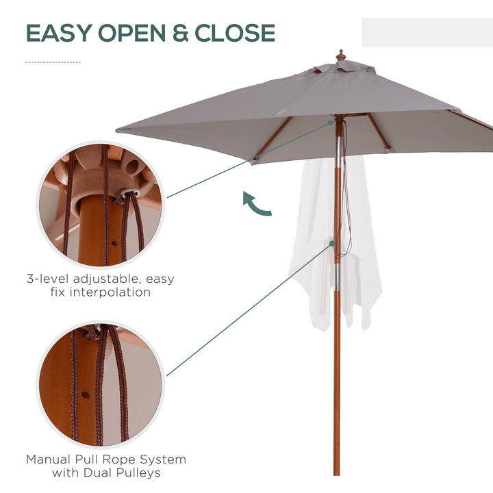 Waterproof 2m x 1.5m Patio Garden Parasol Sun Umbrella Sunshade Canopy Outdoor Furniture Fir Wooden Pole 6 Ribs Tilt Mechanism