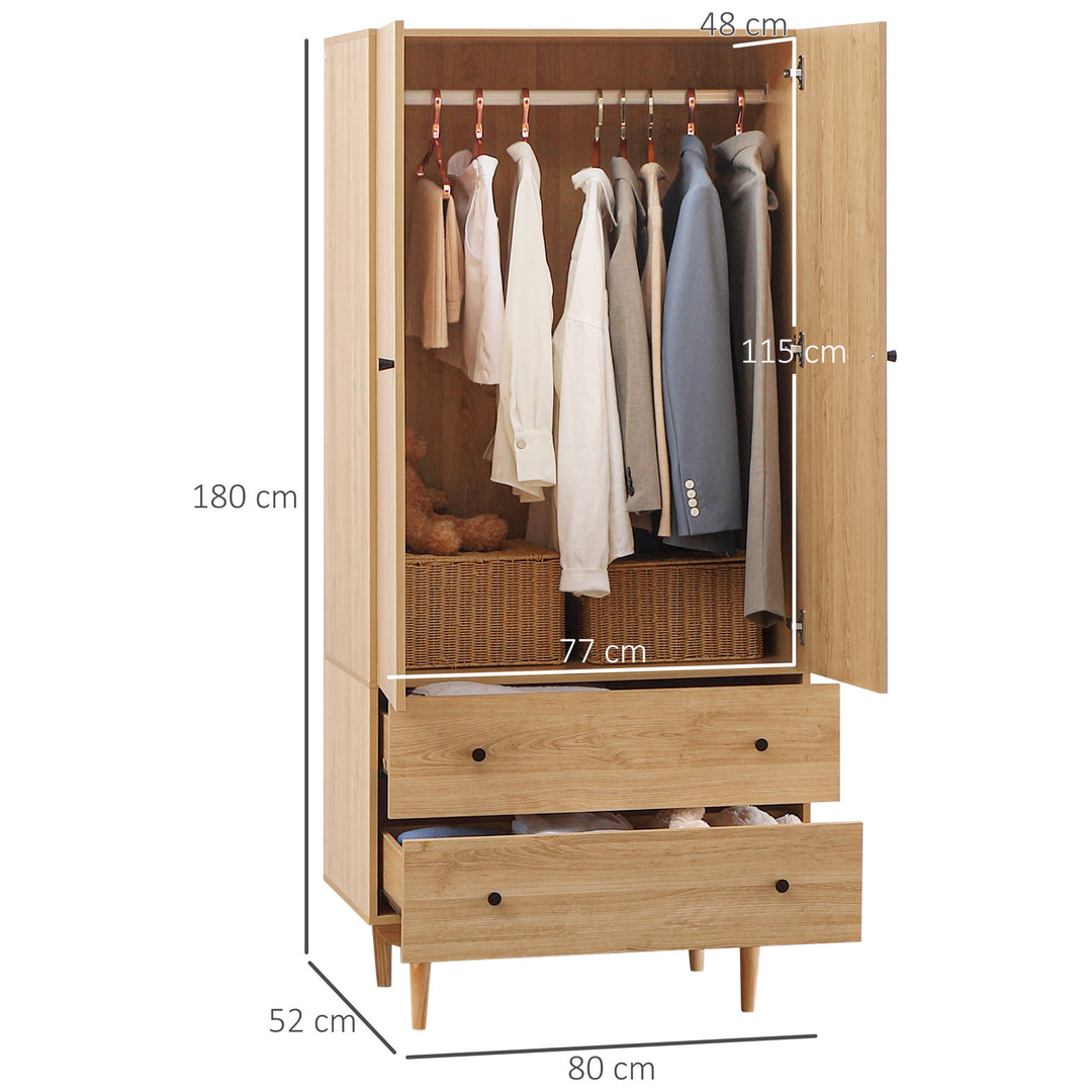 HOMCOM Wardrobe with 2 Doors, 2 Drawers, Natural